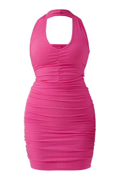 Neck Ruched Mini Dress With Built-in Shapewear