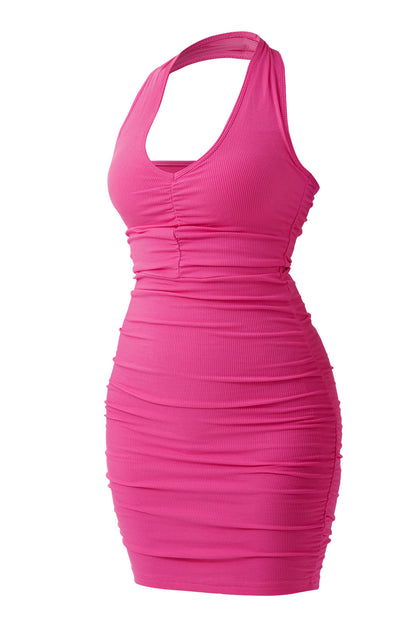 Neck Ruched Mini Dress With Built-in Shapewear