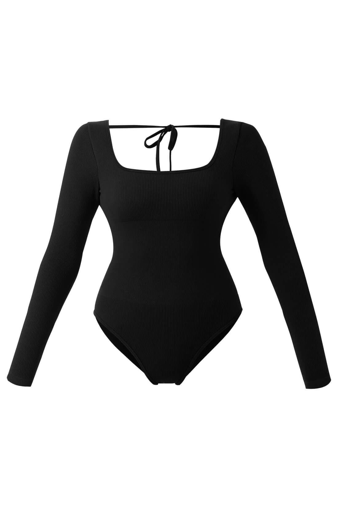 Long Sleeves Openback Tummy Control Strap Bodysuit