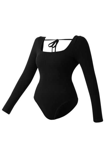 Long Sleeves Openback Tummy Control Strap Bodysuit