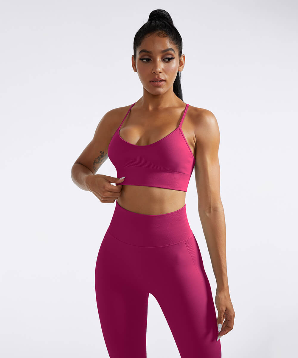 Solid Color Cross Straps Seamless Sport Bra