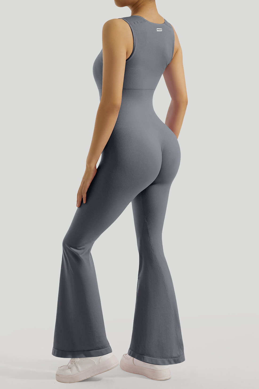 Queen Anne Neckline Flared Jumpsuit