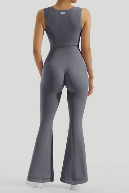 Queen Anne Neckline Flared Jumpsuit