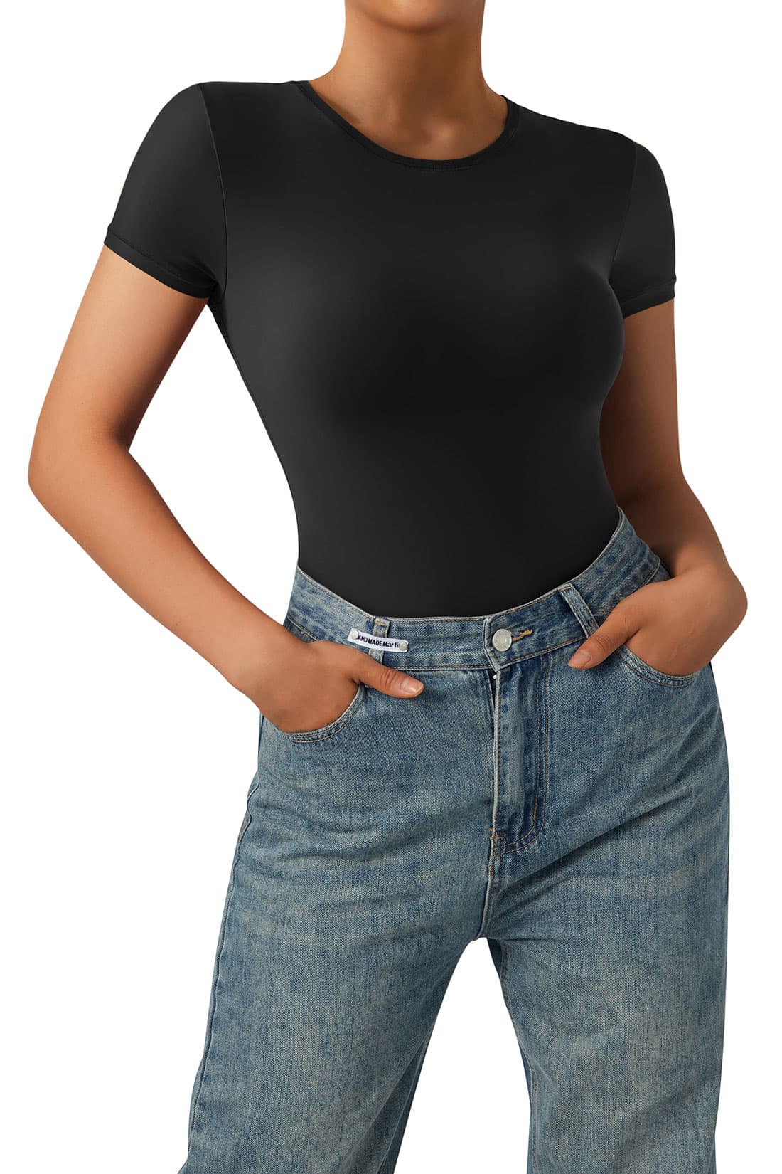 Round Neck Short Sleeve T Shirts Basic Bodysuit