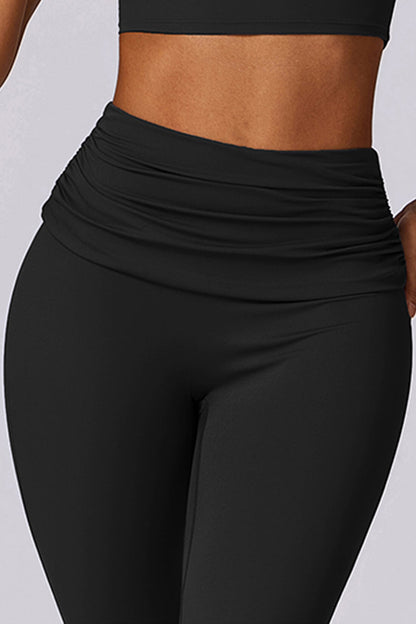 Waist Pull Pleat Flared Leg Yoga pants