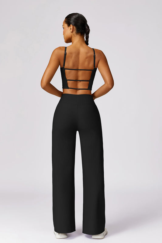 Spaghetti Strap Backless Flared Leg Set