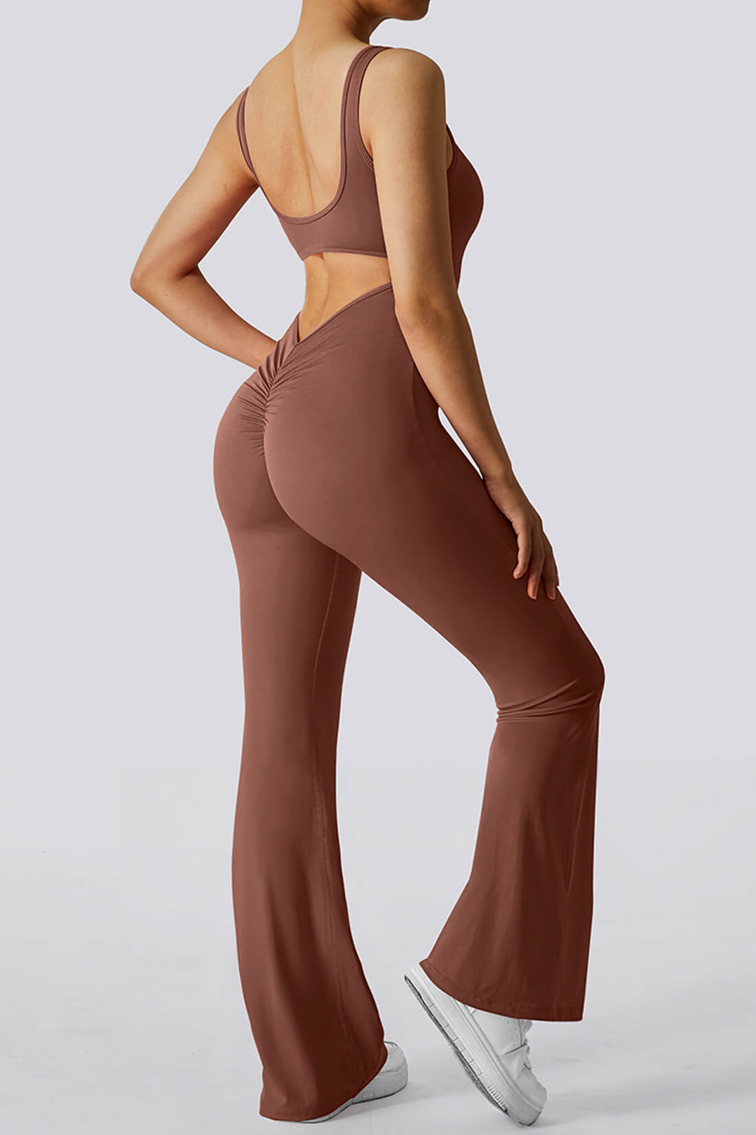 V-Back Butt Lift Flared Leg Jumpsuit