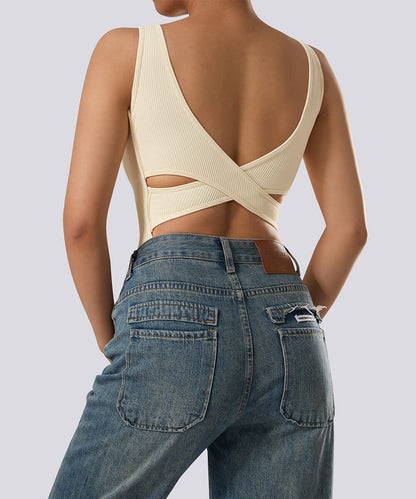 Openback Crossing Seamless Bodysuit