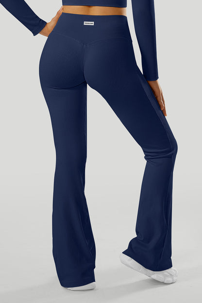 Solid Ribbed Flared Seamless Legging