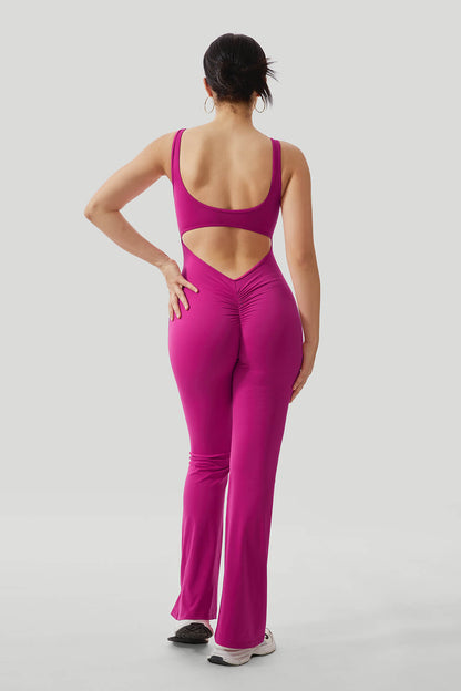 V-Back Butt Lift Flared Leg Jumpsuit