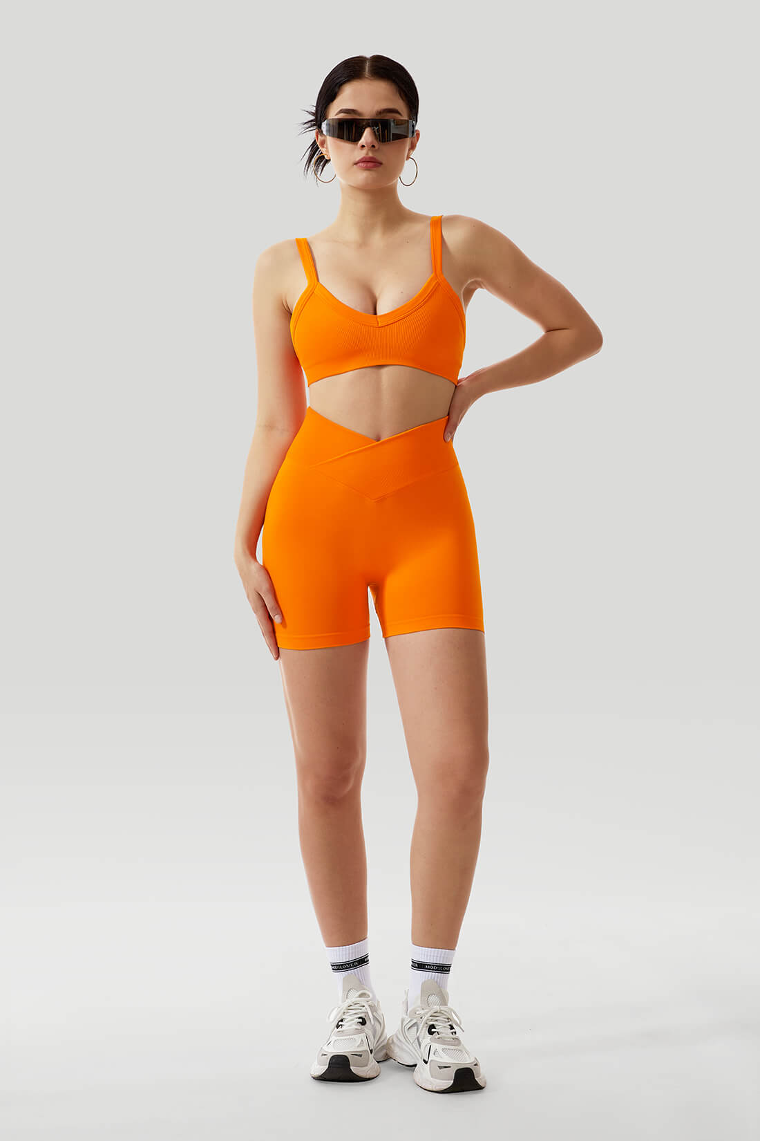 V Waist Short Threaded Spaghetti Strap Sport Suit