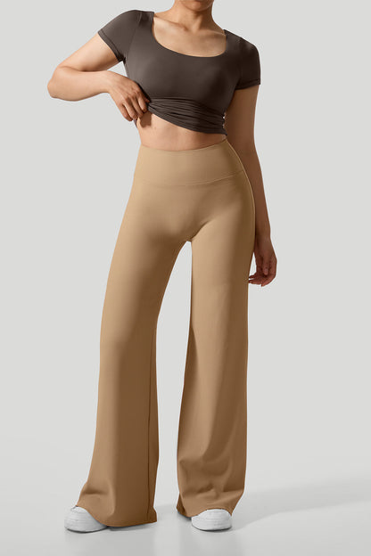 Micro Ribbed Solid Color Wide Leg Pant