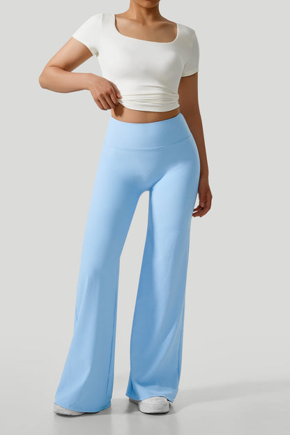 Micro Ribbed Solid Color Wide Leg Pant