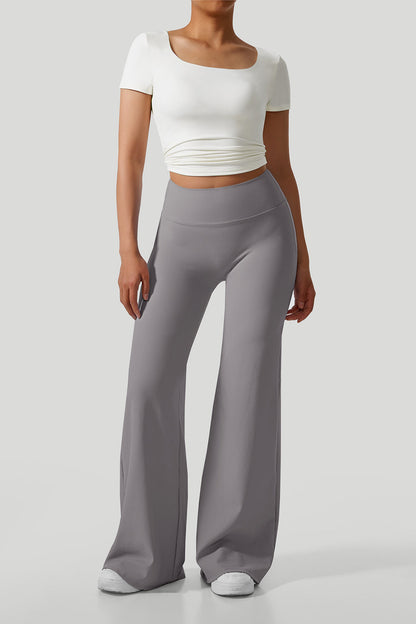 Micro Ribbed Solid Color Wide Leg Pant