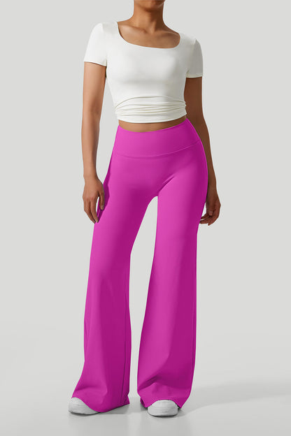 Micro Ribbed Solid Color Wide Leg Pant