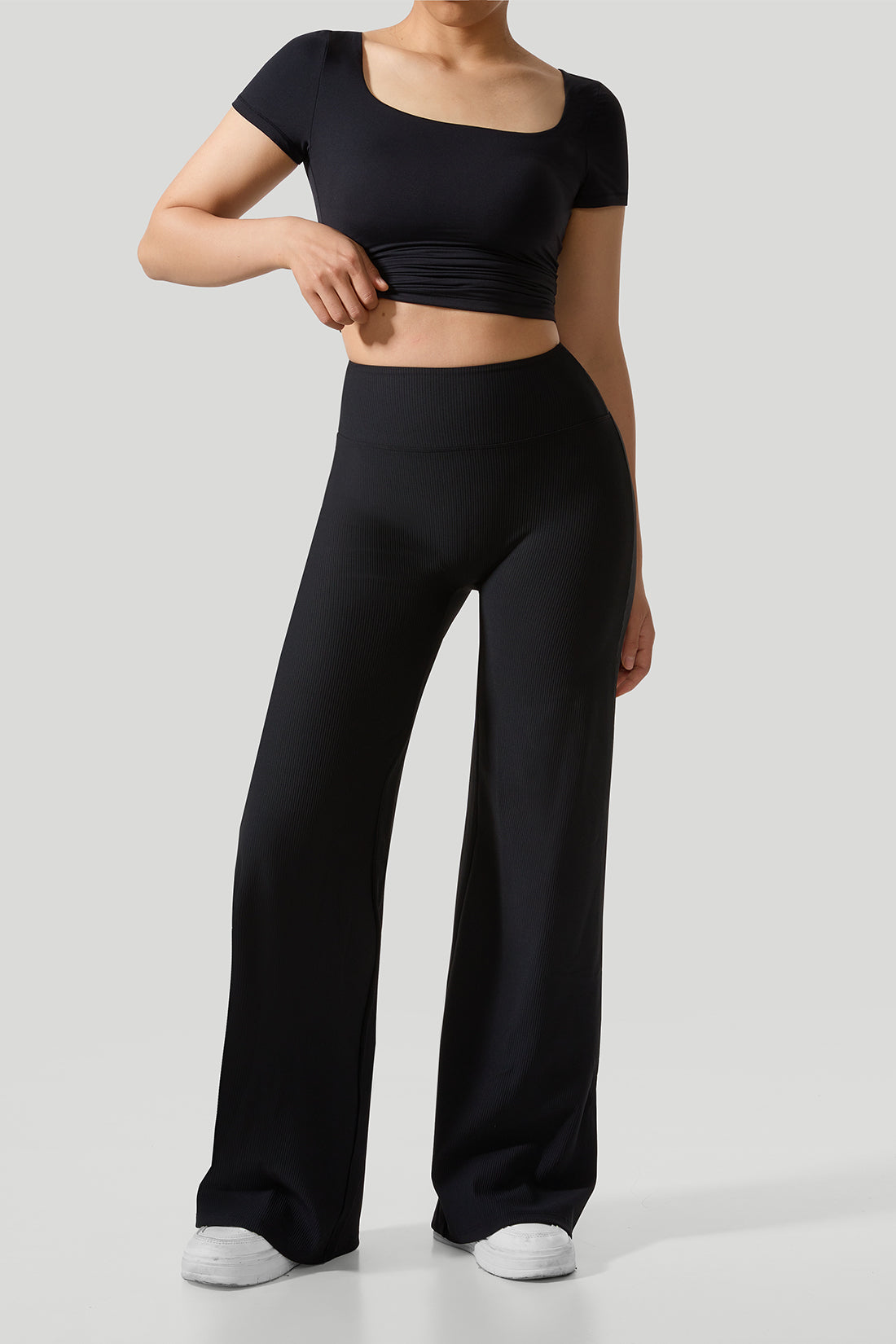 Micro Ribbed Solid Color Wide Leg Pant