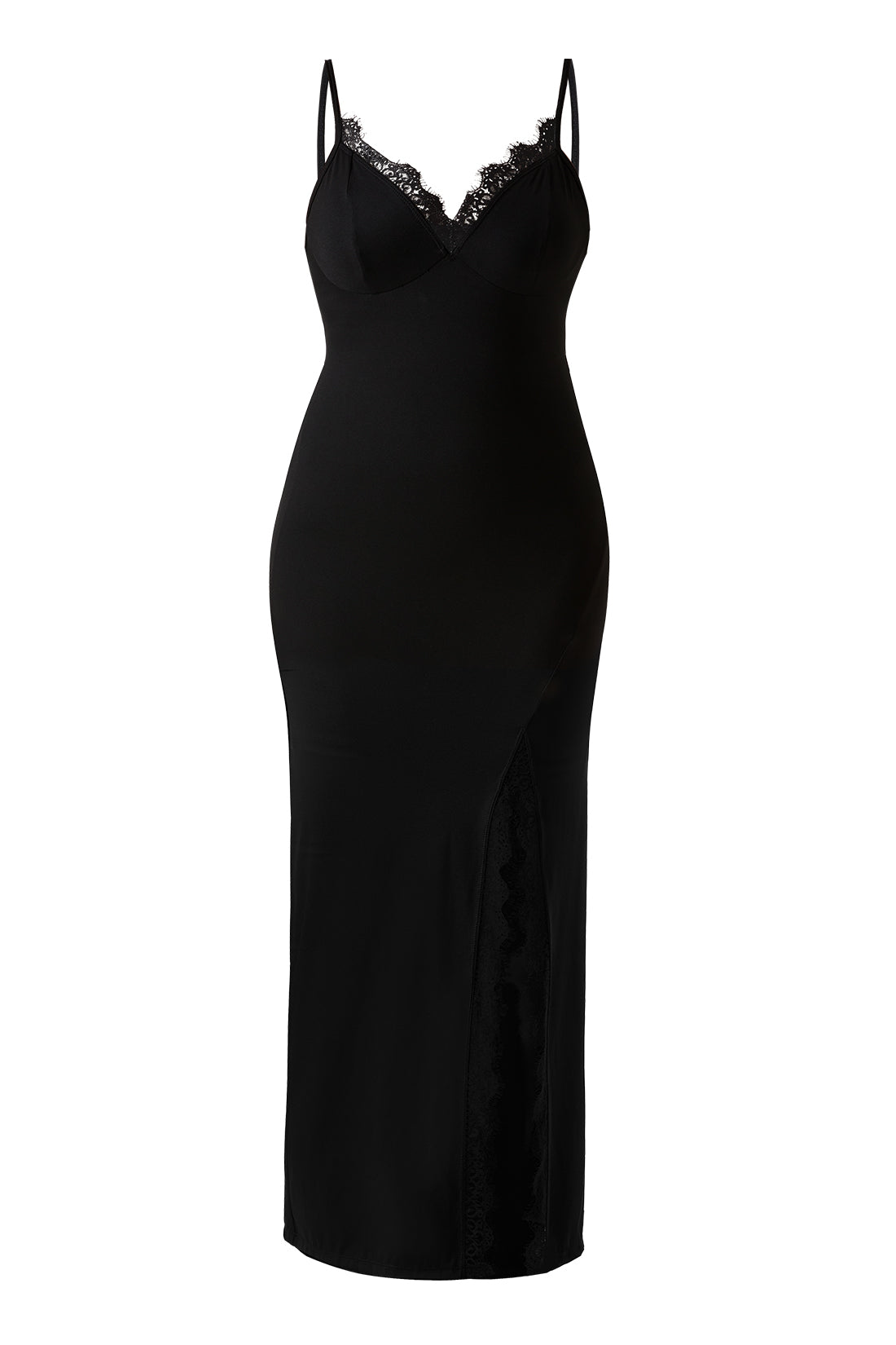 Lace Slip Split Maxi Dress With Built-in Shapewear