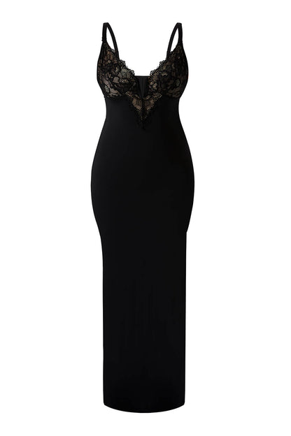 Lace Deep-V Maxi Dress With Built-in Shapewear