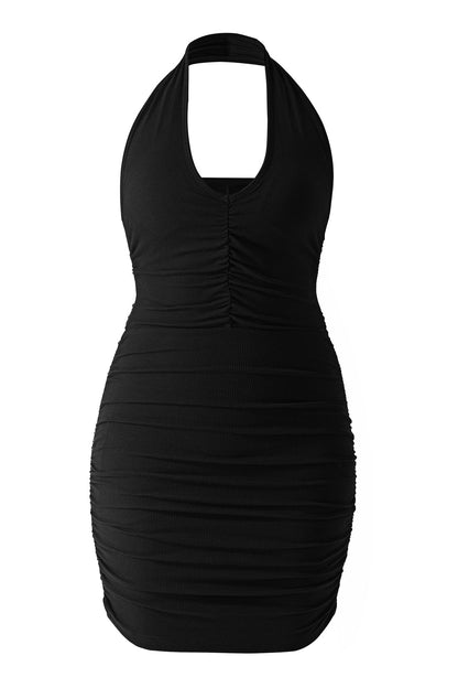 Neck Ruched Mini Dress With Built-in Shapewear