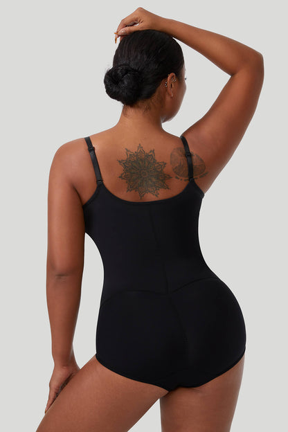 Solid Color Zipper Seamed Shapewear Bodysuit