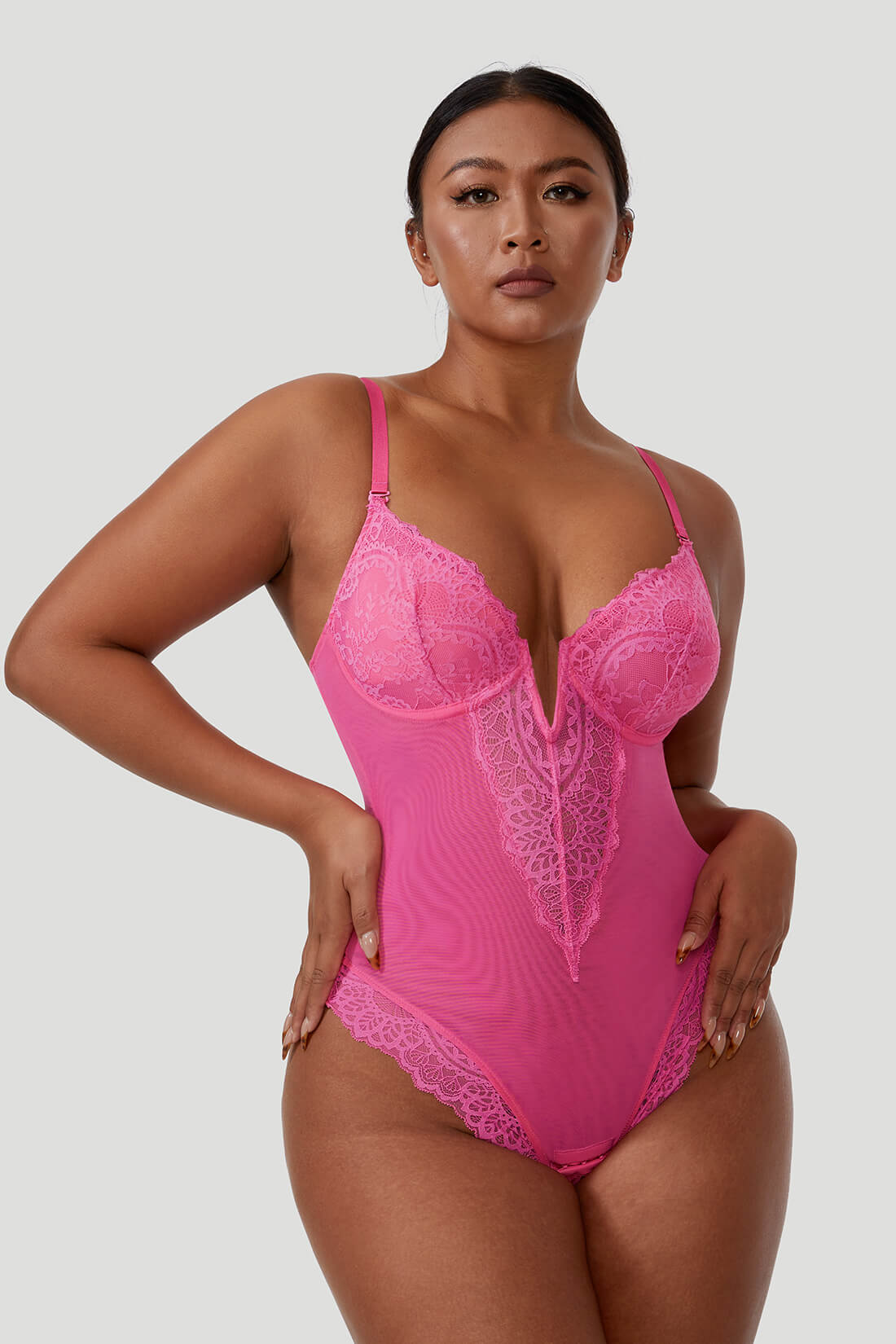 Lace Deep-V Shapewear Bodysuit