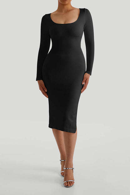 Long Sleeve Split Midi Dress