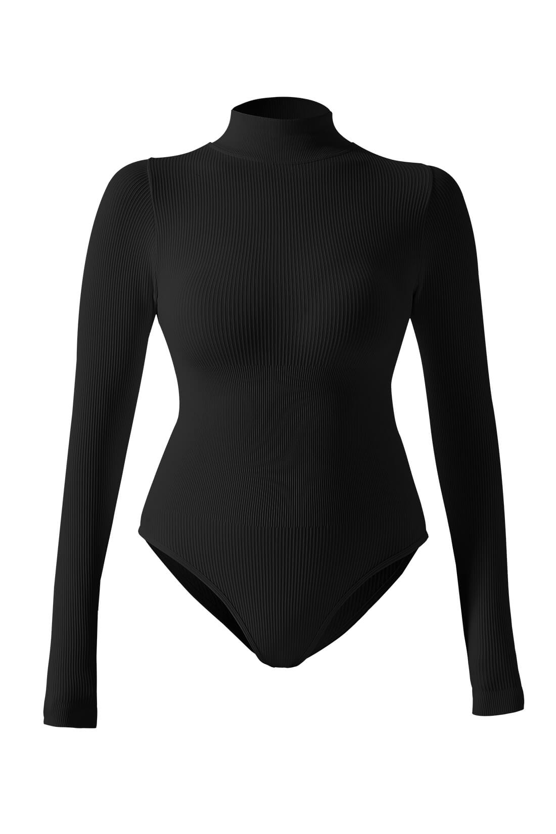 Threaded High Neck Long Sleeves Bodysuit