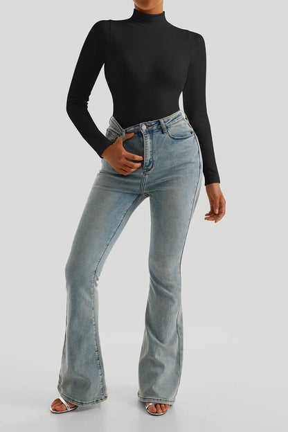 Threaded High Neck Long Sleeves Bodysuit