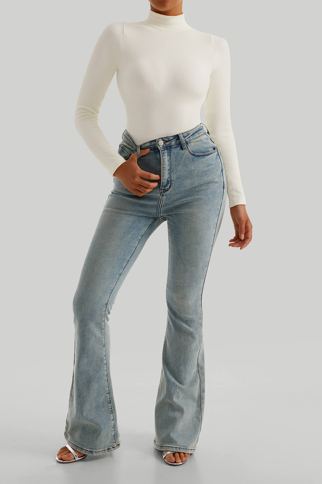 Threaded High Neck Long Sleeves Bodysuit