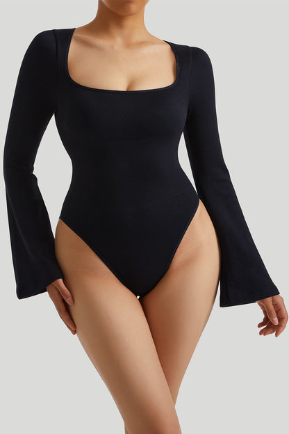 Square Neck Long Bell Sleeve Bodysuit