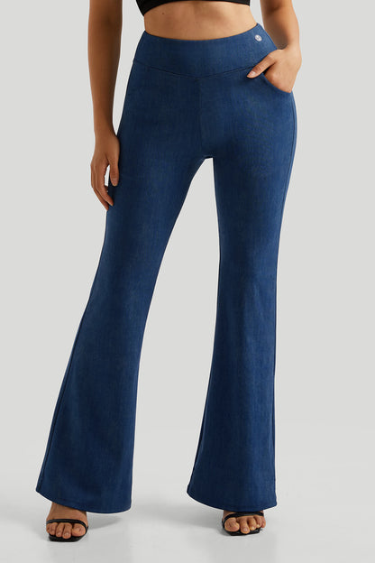 Stretchy Faux Denim Flare Pant