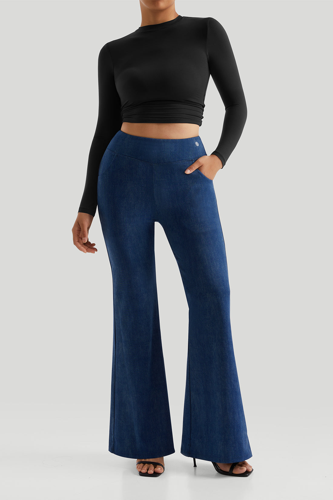 Stretchy Faux Denim Flare Pant