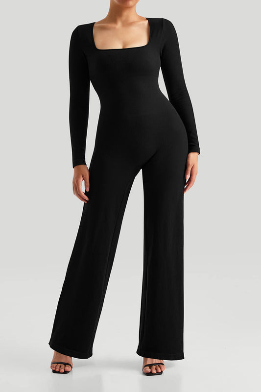 Square Neck Long Sleeves Jumpsuit