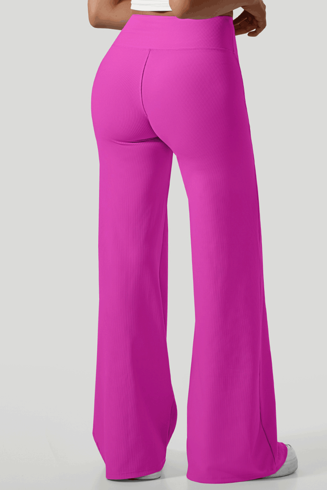 Micro Ribbed Solid Color Wide Leg Pant