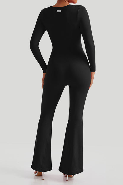 Tummy Control Flared Leg Jumpsuit