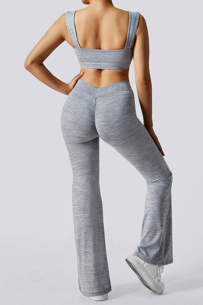 V Waisted Butt Lifting 2Pcs Flared Legging Set