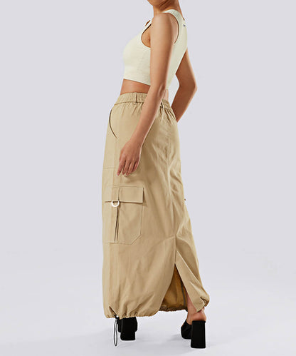 Casual Drawstring Flap Pocket Cargo Skirt