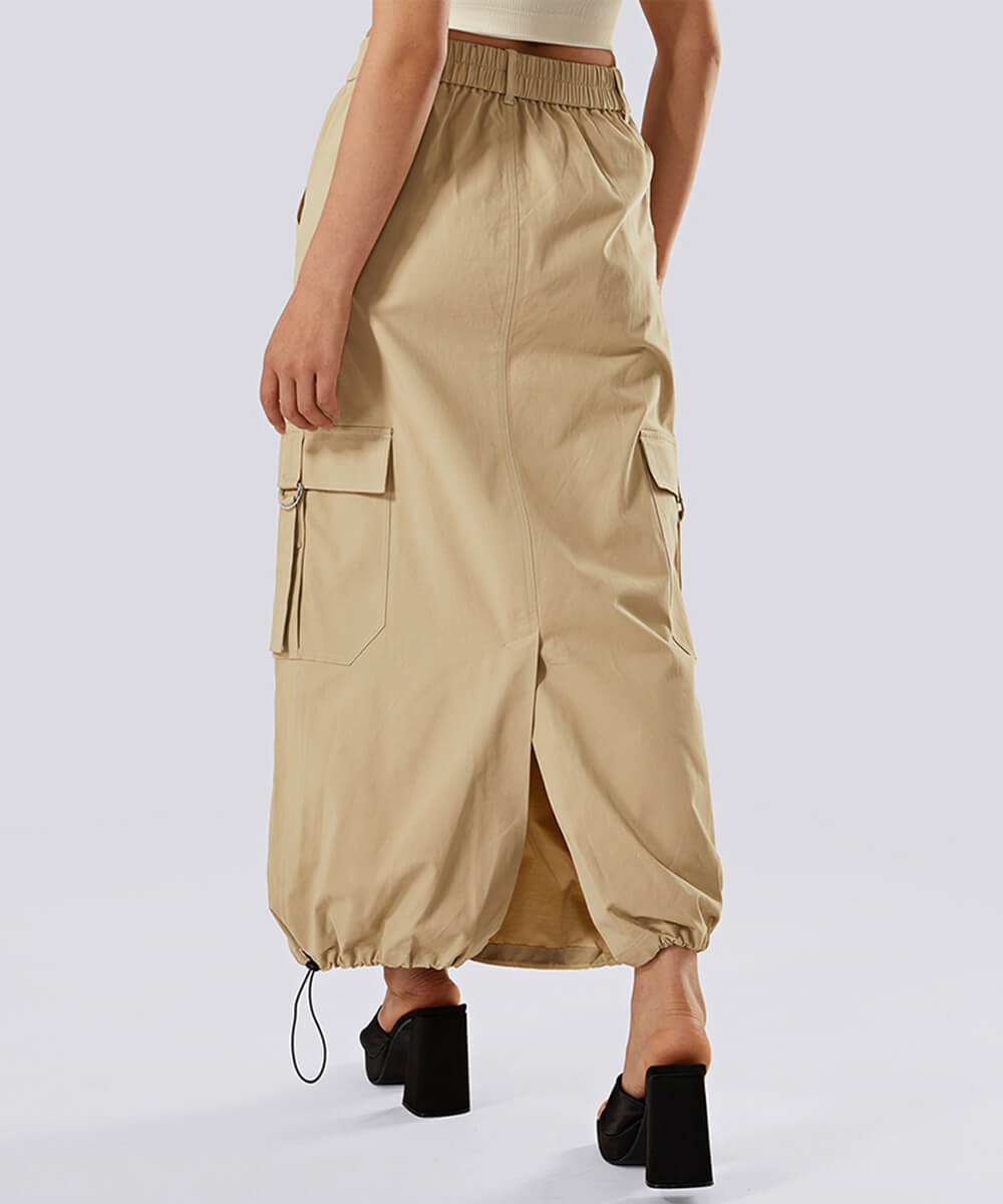 Casual Drawstring Flap Pocket Cargo Skirt