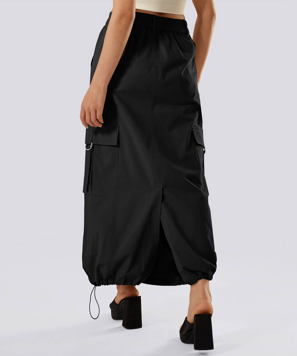 Casual Drawstring Flap Pocket Cargo Skirt