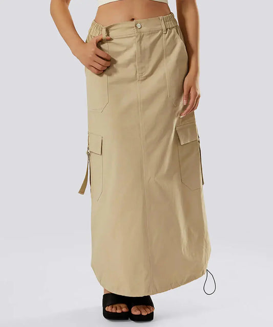 Casual Drawstring Flap Pocket Cargo Skirt