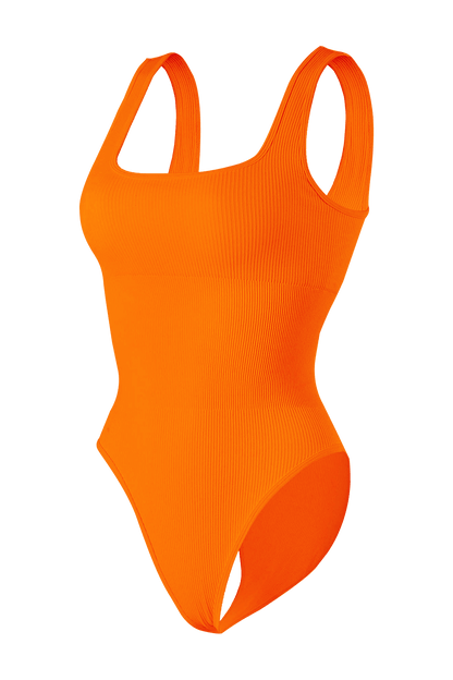 Ribbed Tummy Control Solid Color Sleeveless Seamless Bodysuit