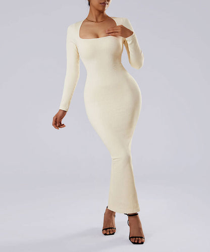 Long Sleeve Queen Anne Neckline Dress