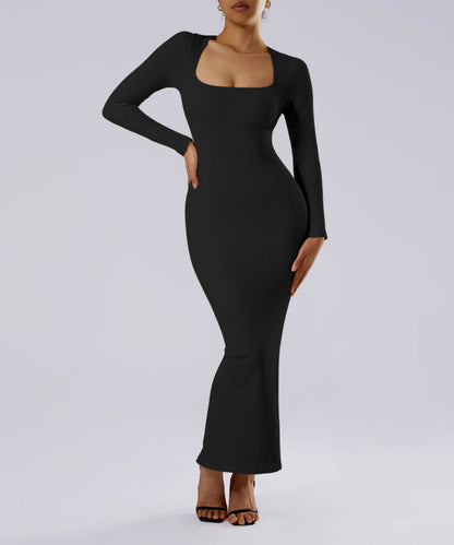 Long Sleeve Queen Anne Neckline Dress