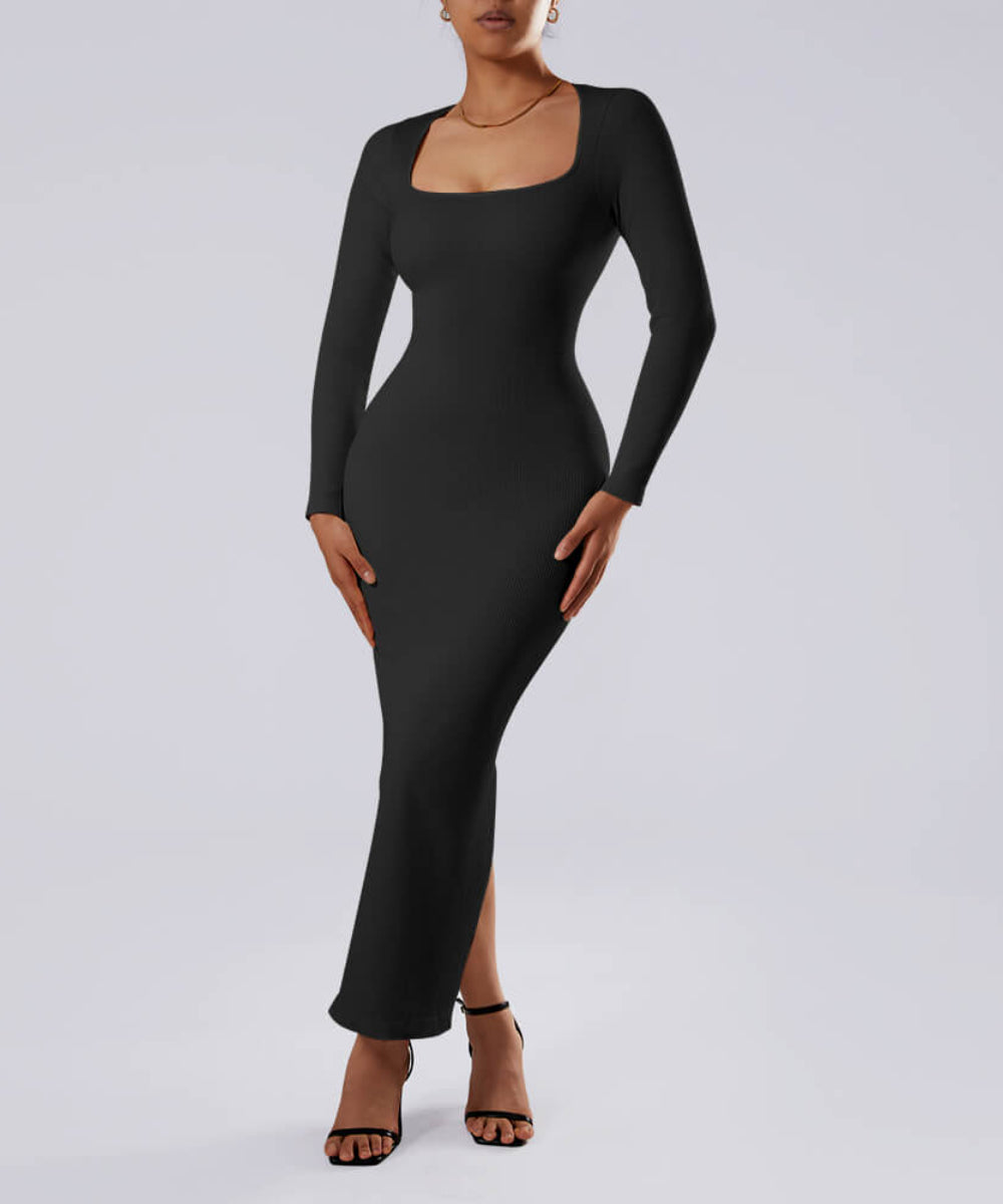 Long Sleeve Queen Anne Neckline Dress