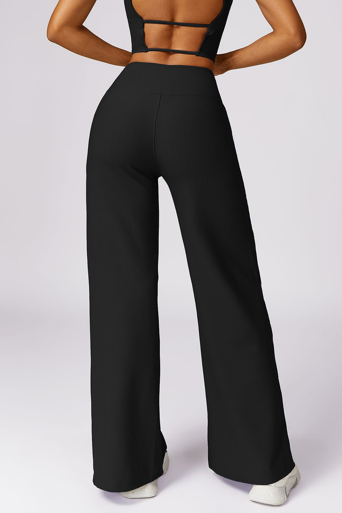 Micro Ribbed Solid Color Wide Leg Pant