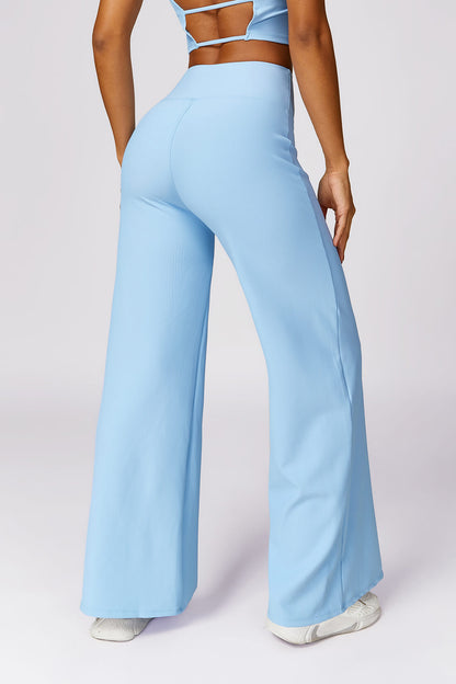 Micro Ribbed Solid Color Wide Leg Pant