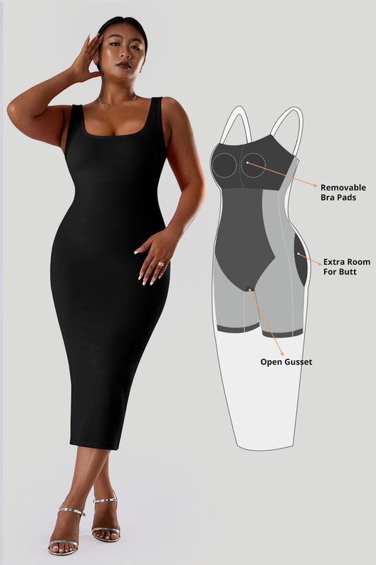 Solid Sleeveless Dress With Built in Shapewear