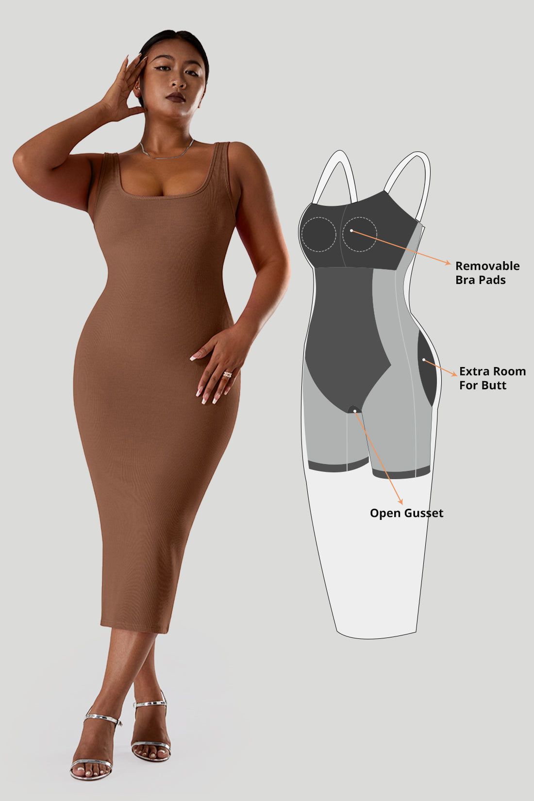 Solid Sleeveless Dress With Built in Shapewear