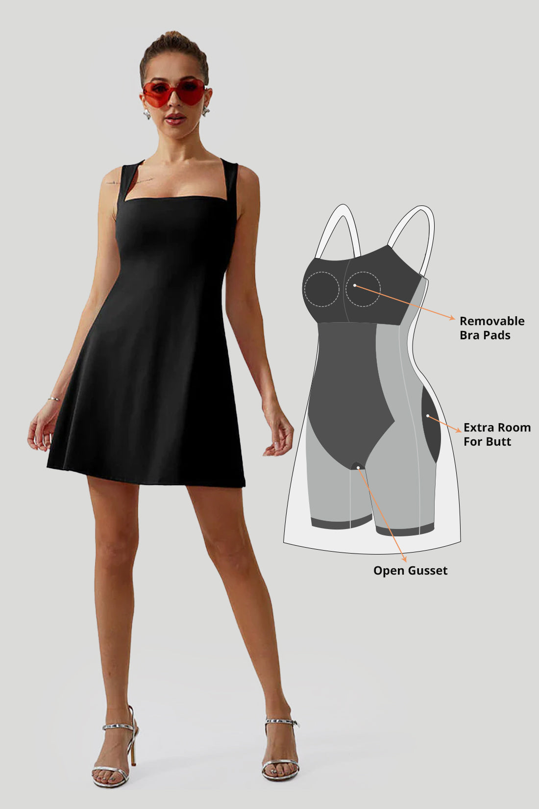 Square Neck Mini Dress With Built-in Shapewear