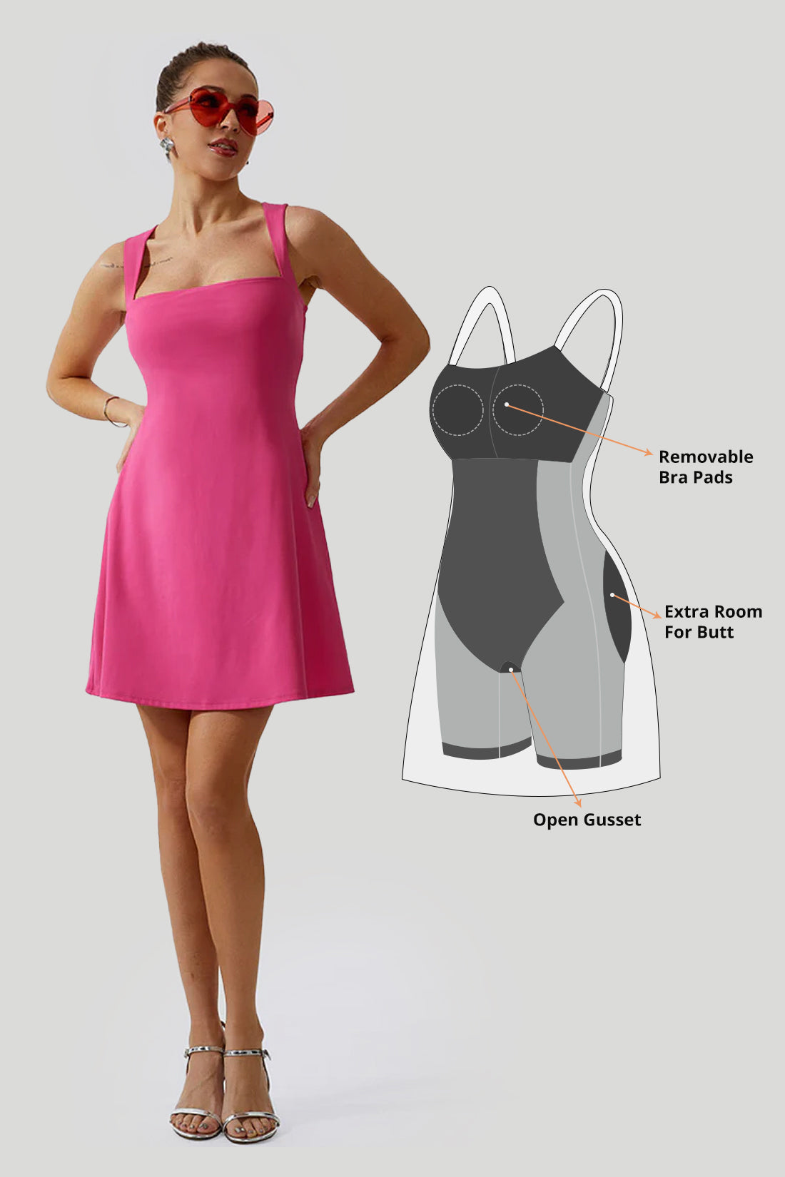 Square Neck Mini Dress With Built-in Shapewear